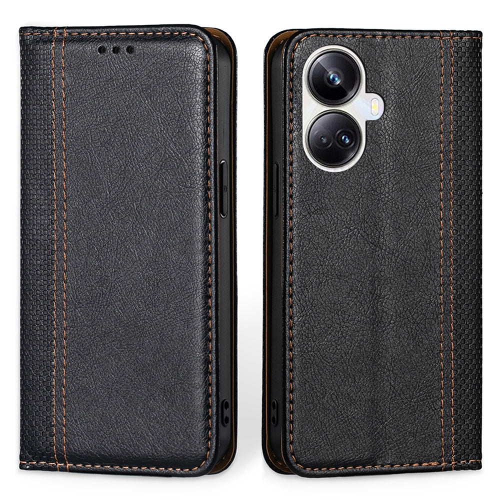 For Realme 10 Pro 5G Plaid Pattern PU Leather Card Holder Stand Case Magnetic Auto Closing Protective Phone Cover