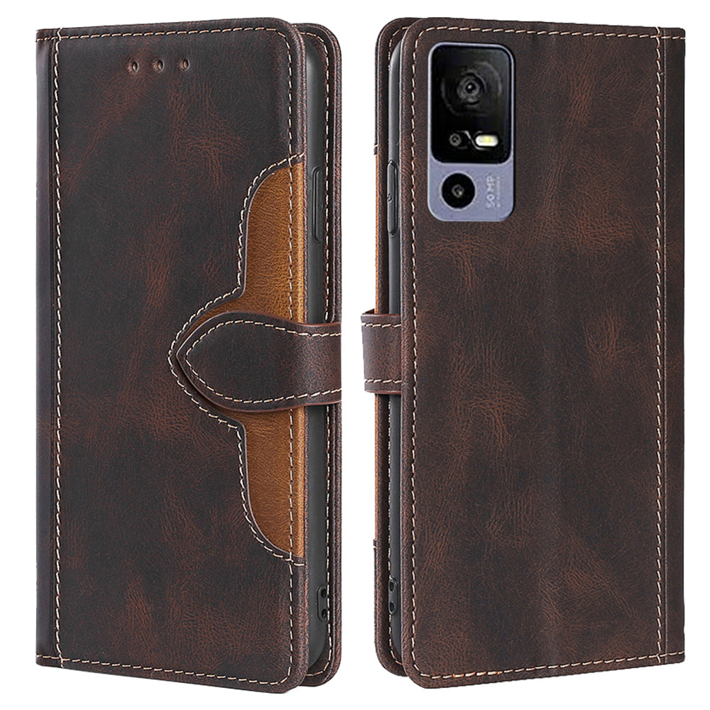 Straw Hat Pattern Skin-touch Feeling Phone Case for TCL 40R 5G PU Leather TPU Stand Wallet Cover