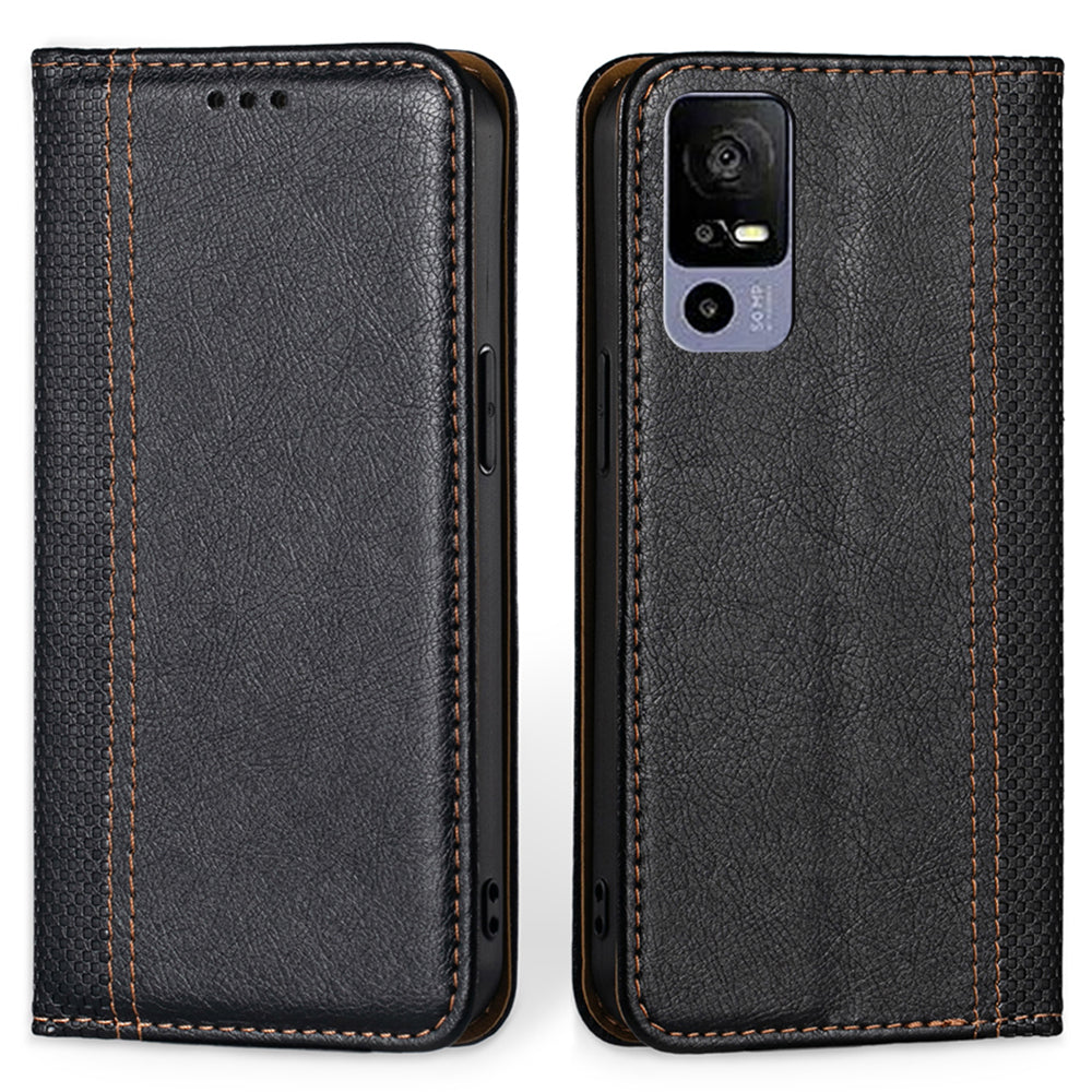 Plaid Pattern PU Leather Stand Case for TCL 40R 5G Magnetic Auto-closed Foldable Stand Cell Phone Cover