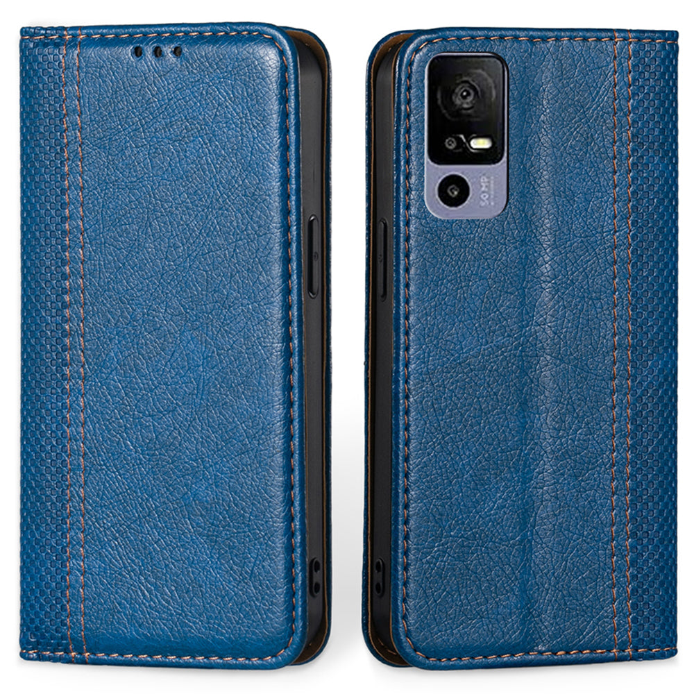 Plaid Pattern PU Leather Stand Case for TCL 40R 5G Magnetic Auto-closed Foldable Stand Cell Phone Cover