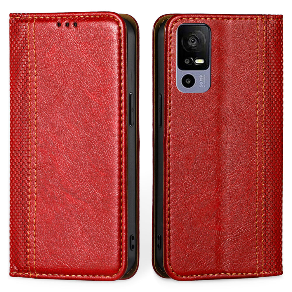 Plaid Pattern PU Leather Stand Case for TCL 40R 5G Magnetic Auto-closed Foldable Stand Cell Phone Cover