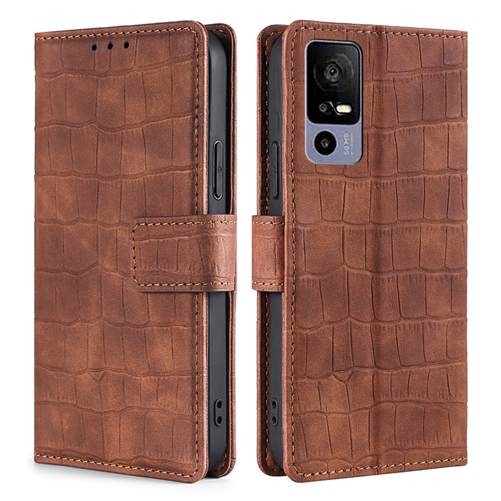 Crocodile Texture Wallet Stand Case for TCL 40R 5G Skin-touch Feeling PU Leather Shockproof Cell Phone Cover