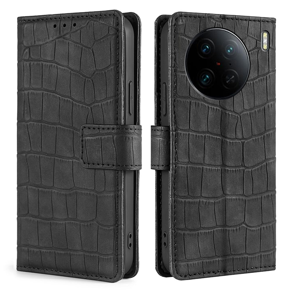 For vivo X90 Pro 5G Crocodile Texture Anti-scratch Phone Case Skin-touch Feeling PU Leather Cover with Wallet Stand