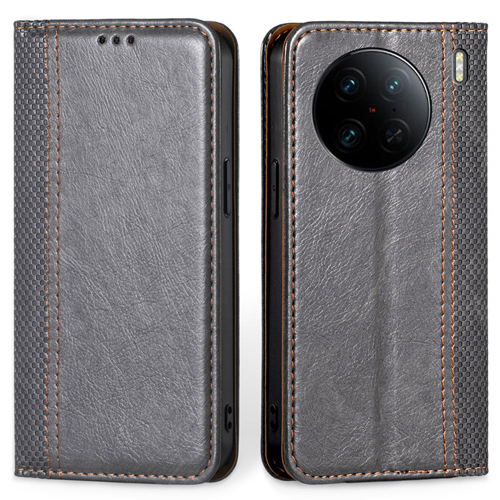 Til vivo X90 Pro 5G telefonetui med plaidmønster PU-læder Magnetisk automatisk lukket stødsikkert cover med kortholderstativ