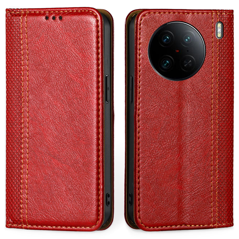 Til vivo X90 Pro 5G telefonetui med plaidmønster PU-læder Magnetisk automatisk lukket stødsikkert cover med kortholderstativ