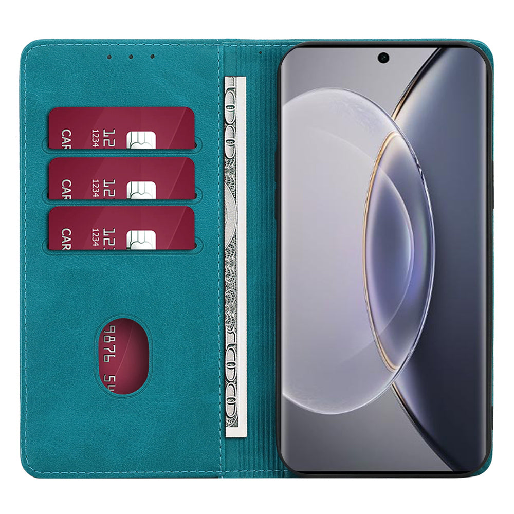 Til vivo X90 Pro 5G kalvetekstur PU-læder Magnetisk autoabsorberet telefonetui Fuld beskyttelse Indvendig TPU-cover med pungholder