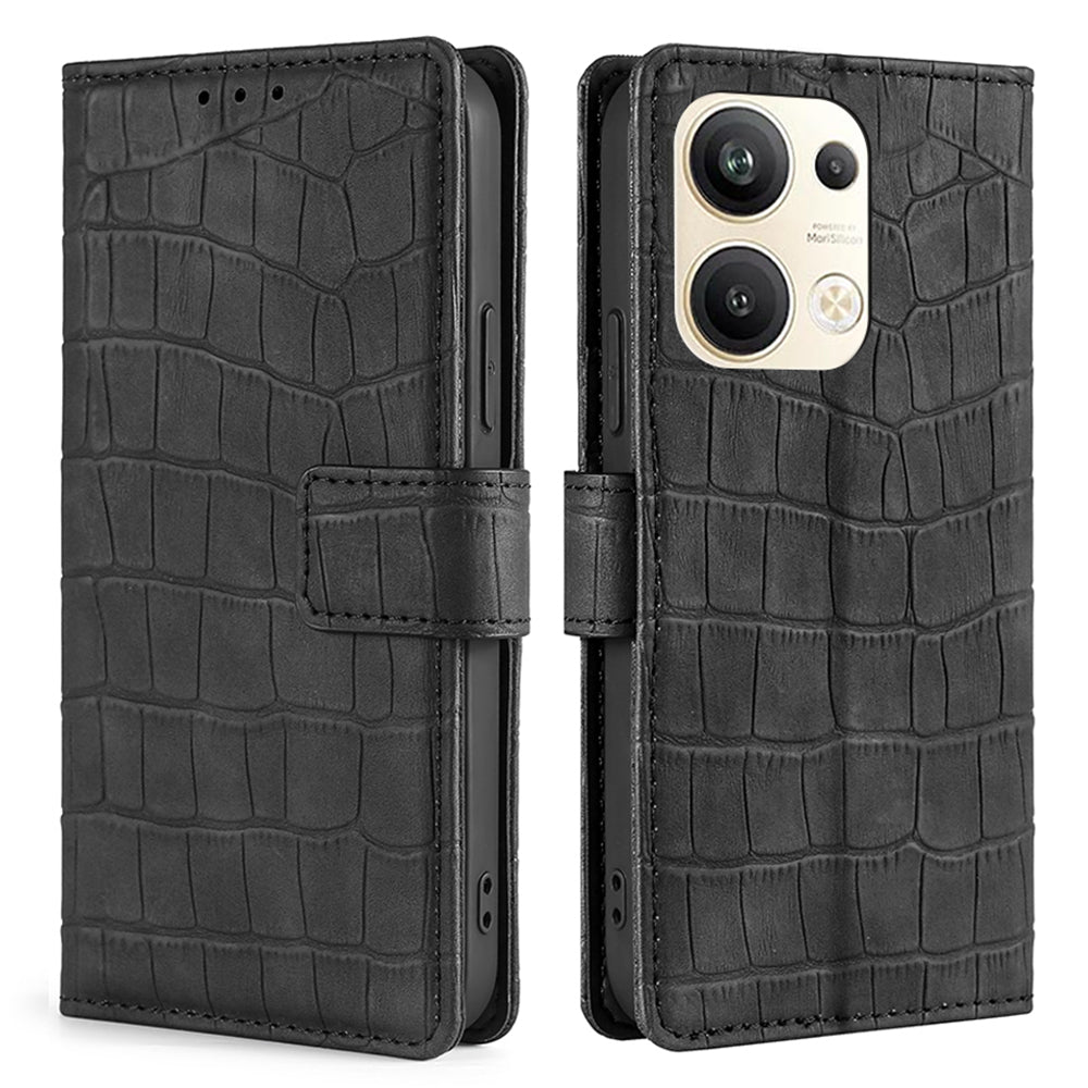 For Oppo Reno9 Pro 5G Crocodile Texture Phone Case Skin-touch Feeling PU Leather Wallet Stand Magnetic Closure Cover