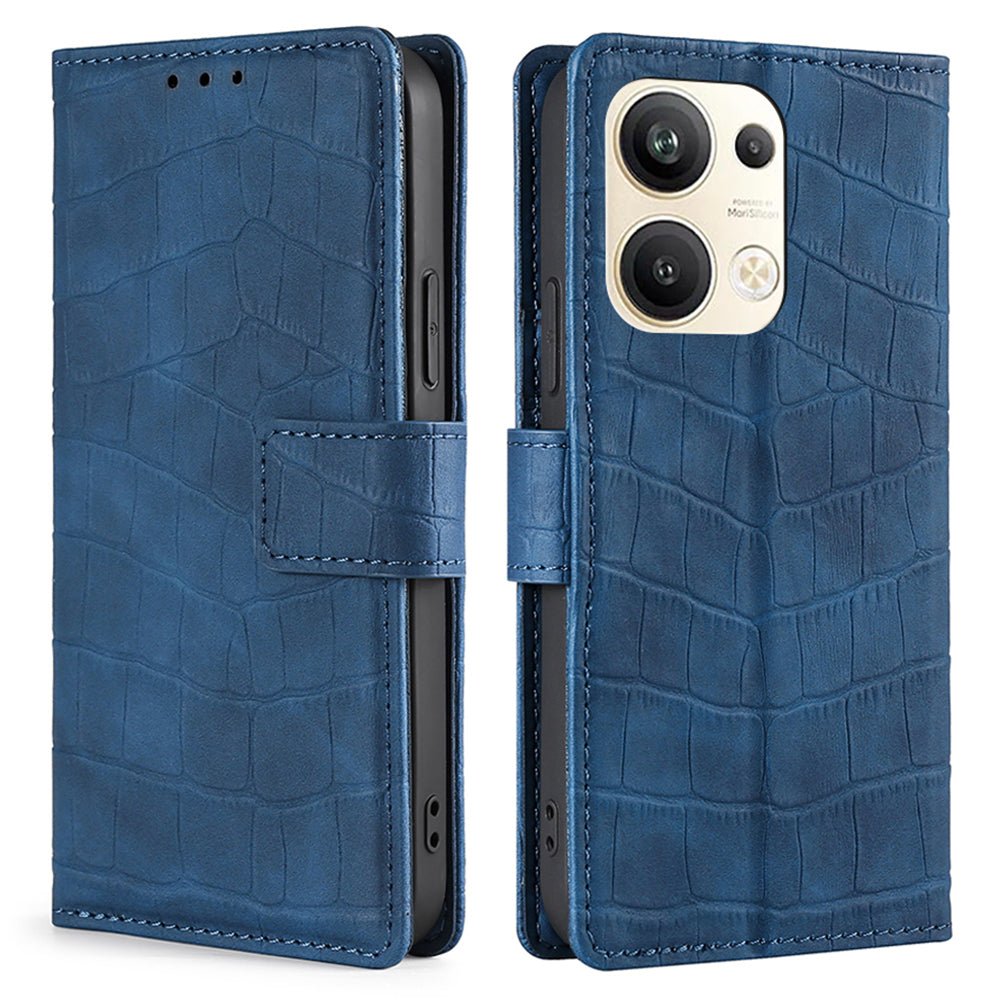 For Oppo Reno9 Pro 5G Crocodile Texture Phone Case Skin-touch Feeling PU Leather Wallet Stand Magnetic Closure Cover