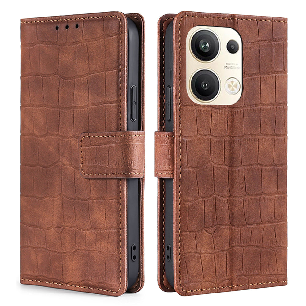 For Oppo Reno9 Pro 5G Crocodile Texture Phone Case Skin-touch Feeling PU Leather Wallet Stand Magnetic Closure Cover