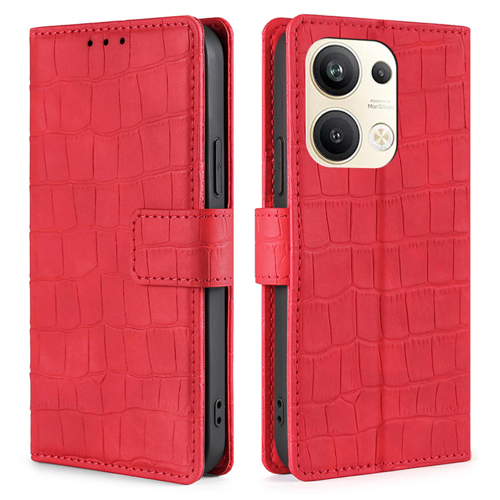 For Oppo Reno9 Pro 5G Crocodile Texture Phone Case Skin-touch Feeling PU Leather Wallet Stand Magnetic Closure Cover