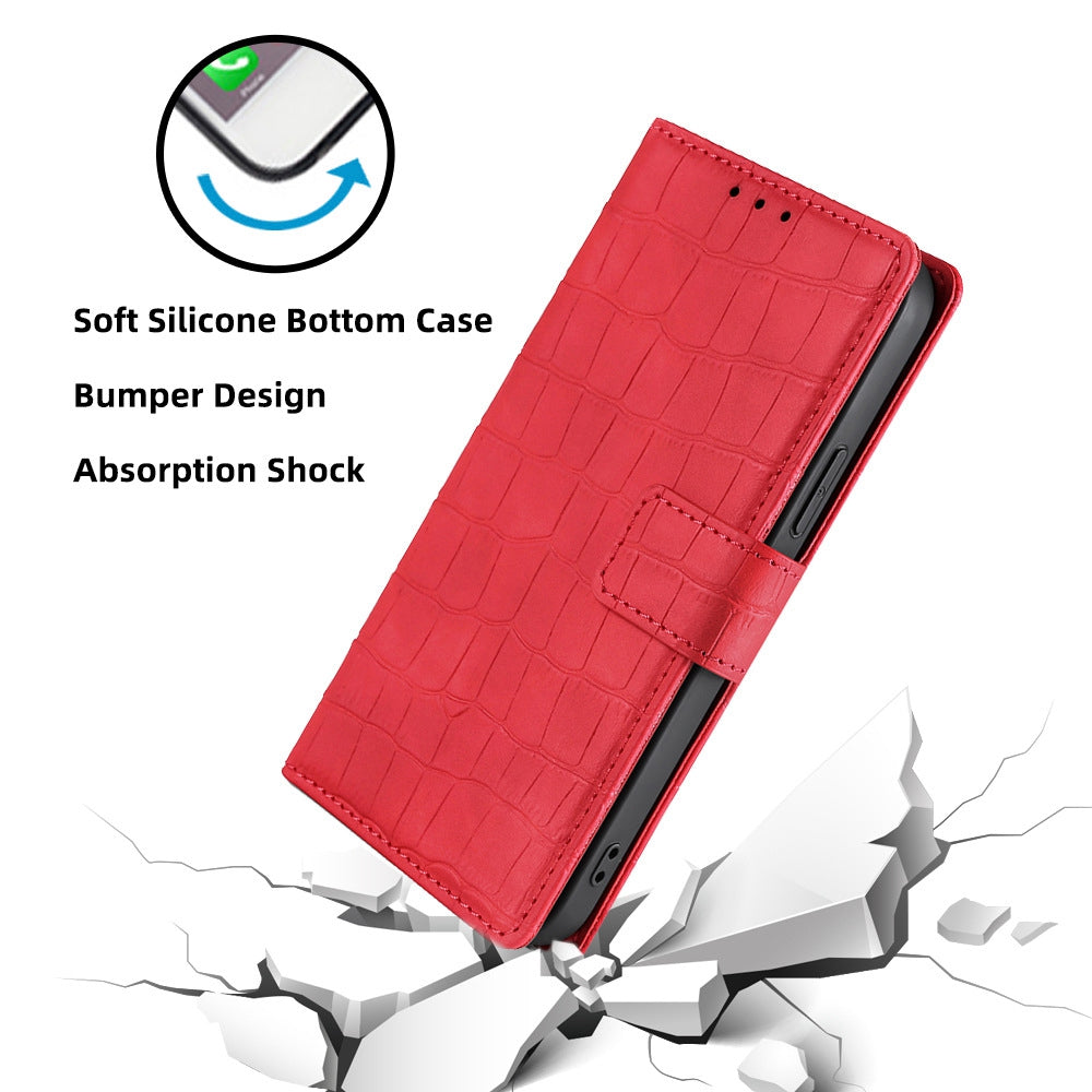 For Oppo Reno9 Pro 5G Crocodile Texture Phone Case Skin-touch Feeling PU Leather Wallet Stand Magnetic Closure Cover