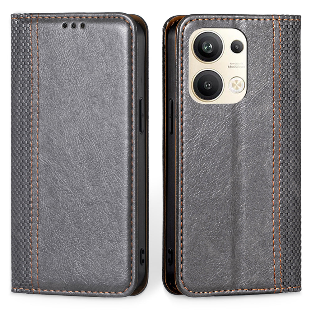 For Oppo Reno9 Pro 5G Plaid Pattern PU Leather Magnetic Auto-closed Phone Case Card Holder Stand Folio Flip Cover