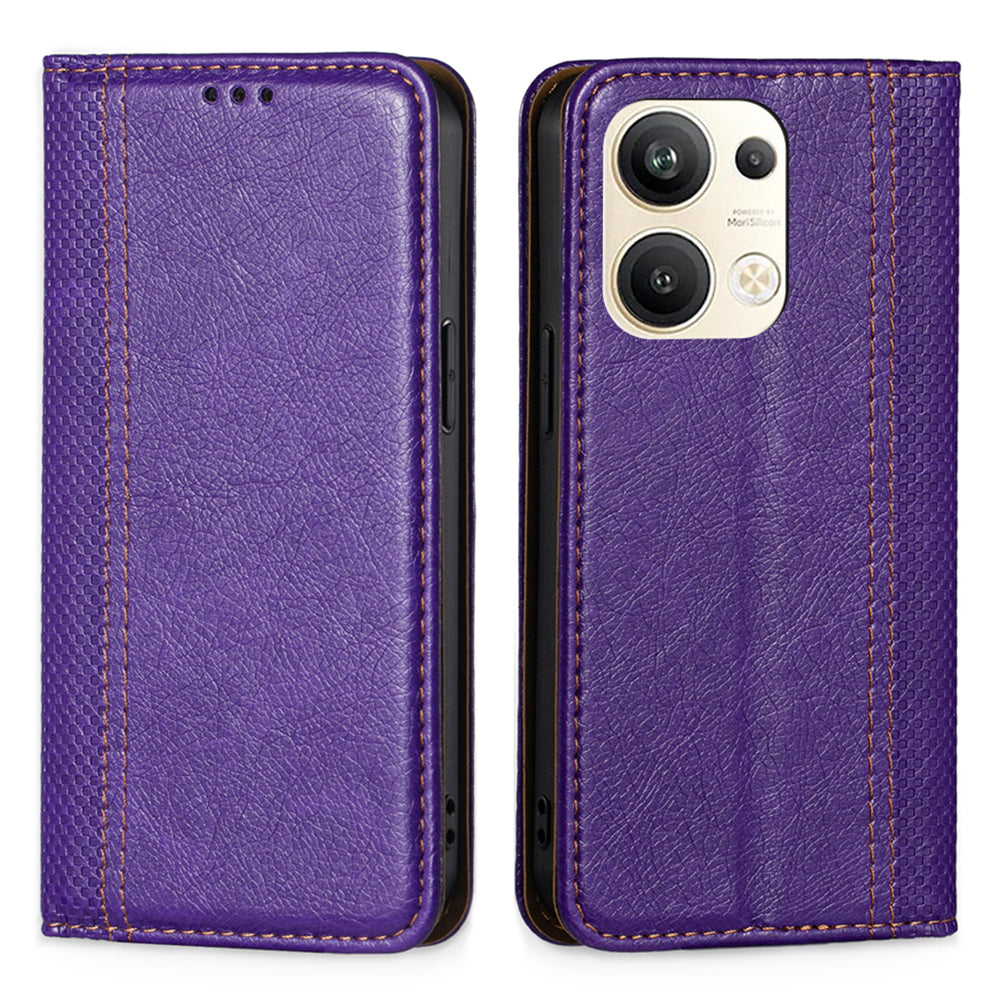 For Oppo Reno9 Pro 5G Plaid Pattern PU Leather Magnetic Auto-closed Phone Case Card Holder Stand Folio Flip Cover