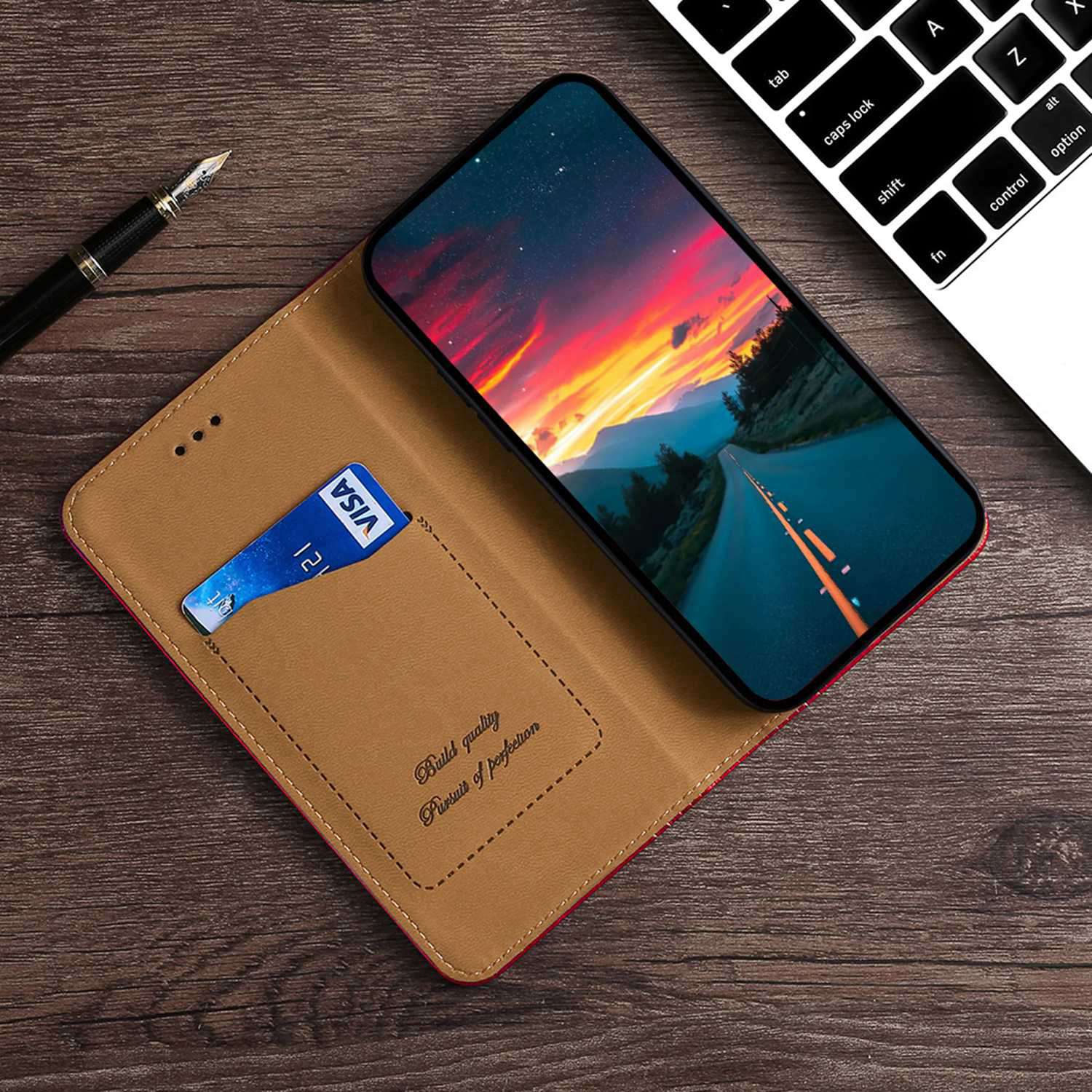 For Oppo Reno9 Pro 5G Plaid Pattern PU Leather Magnetic Auto-closed Phone Case Card Holder Stand Folio Flip Cover