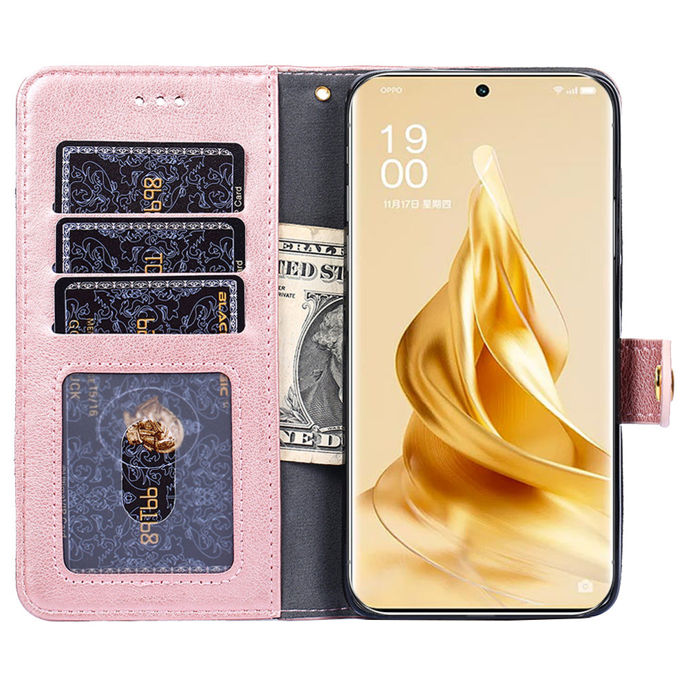 For Oppo Reno9 Pro 5G Zipper Pocket Wallet Phone Case PU Leather Foldable Stand Folio Flip Cover with Handy Strap