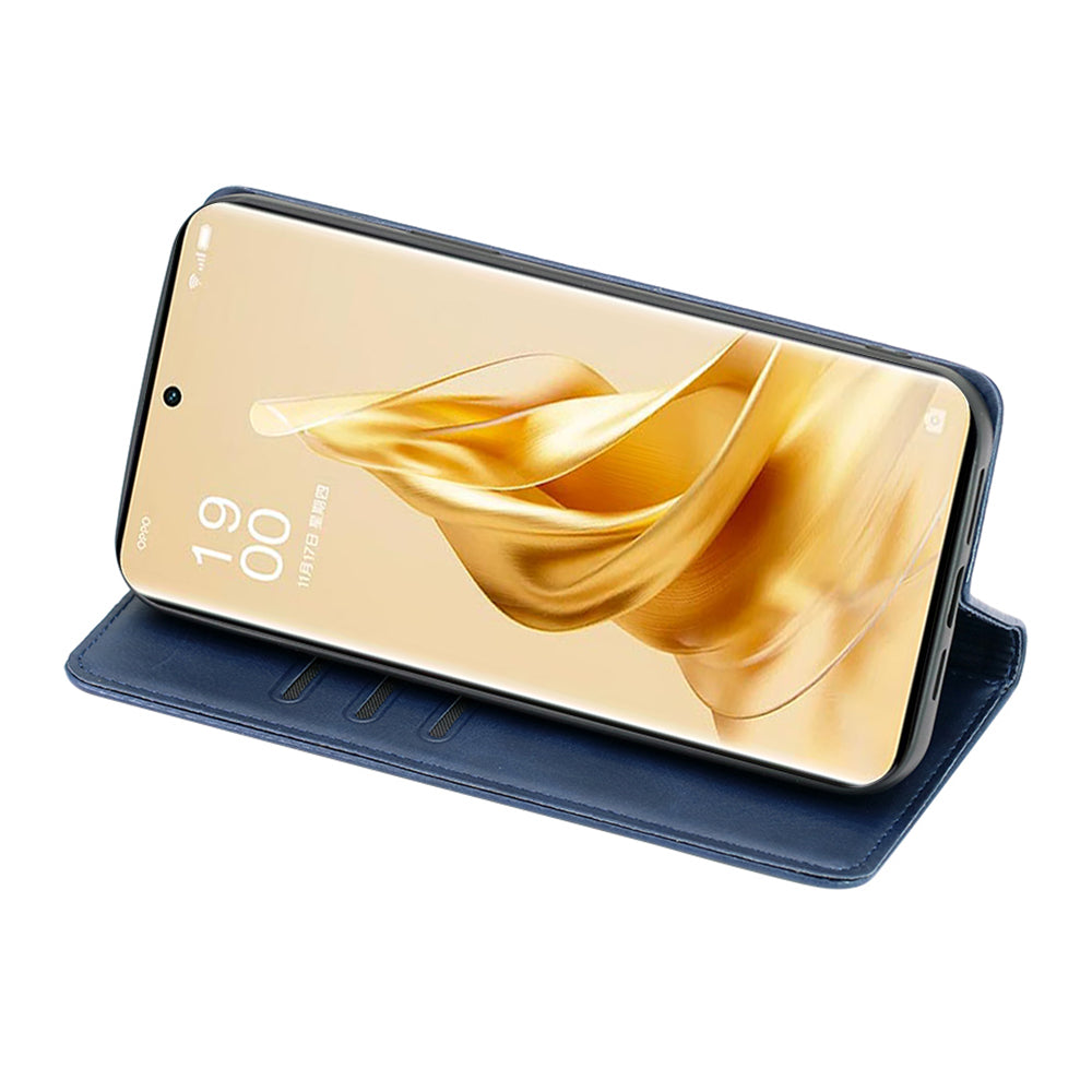 For Oppo Reno9 Pro 5G Calf Texture PU Leather Wallet Stand Cover Magnetic Auto-absorbed Folio Flip Phone Case