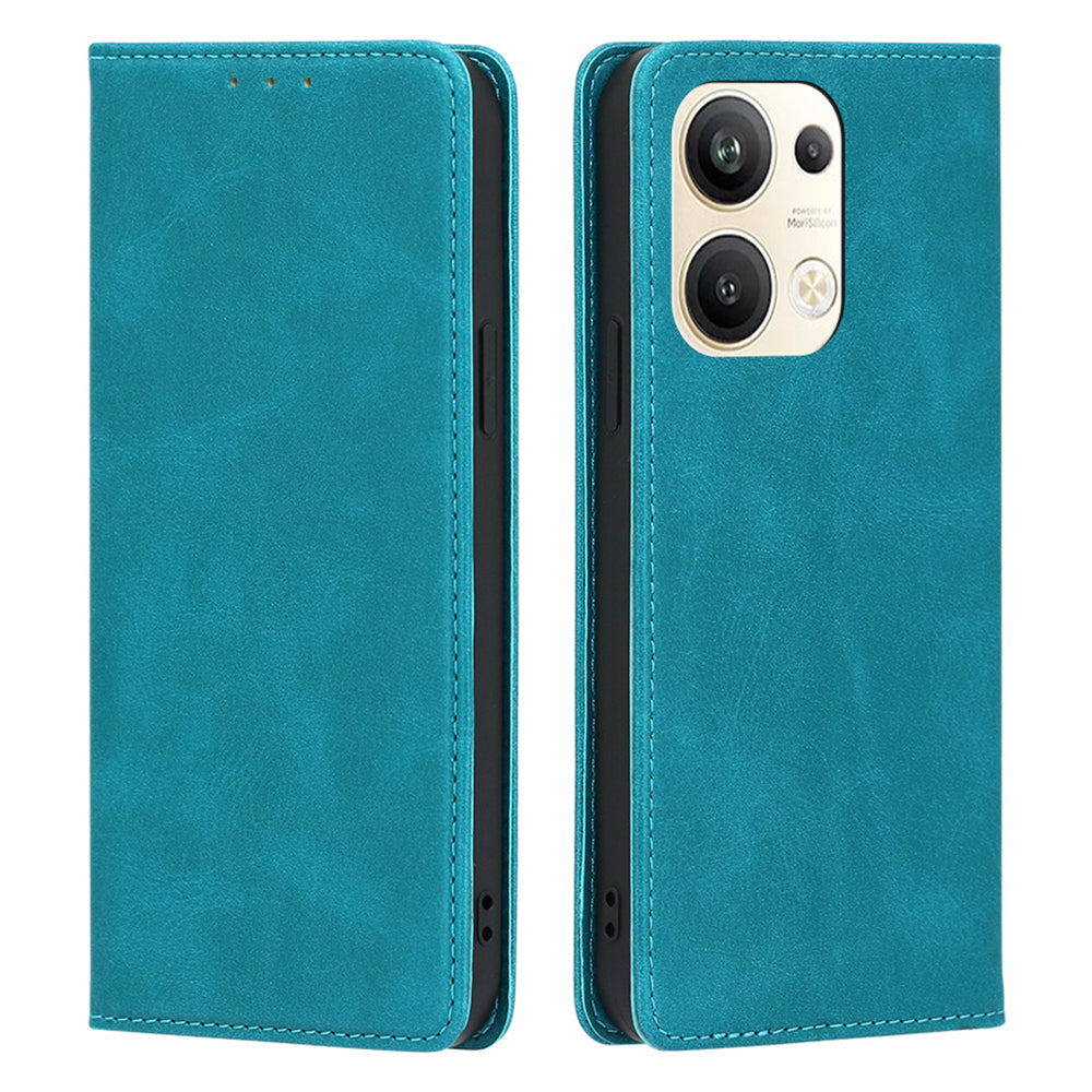 For Oppo Reno9 Pro 5G Calf Texture PU Leather Wallet Stand Cover Magnetic Auto-absorbed Folio Flip Phone Case