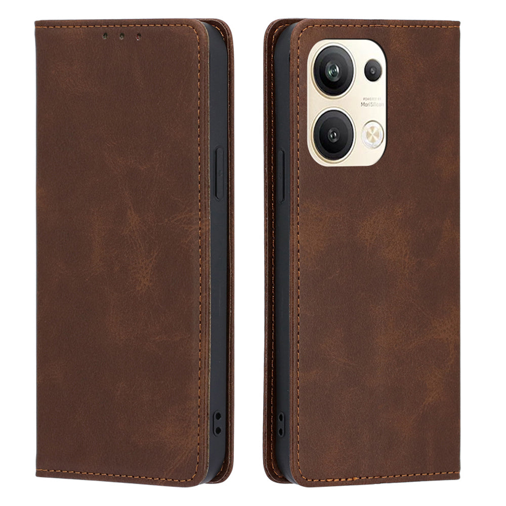 For Oppo Reno9 Pro 5G Calf Texture PU Leather Wallet Stand Cover Magnetic Auto-absorbed Folio Flip Phone Case