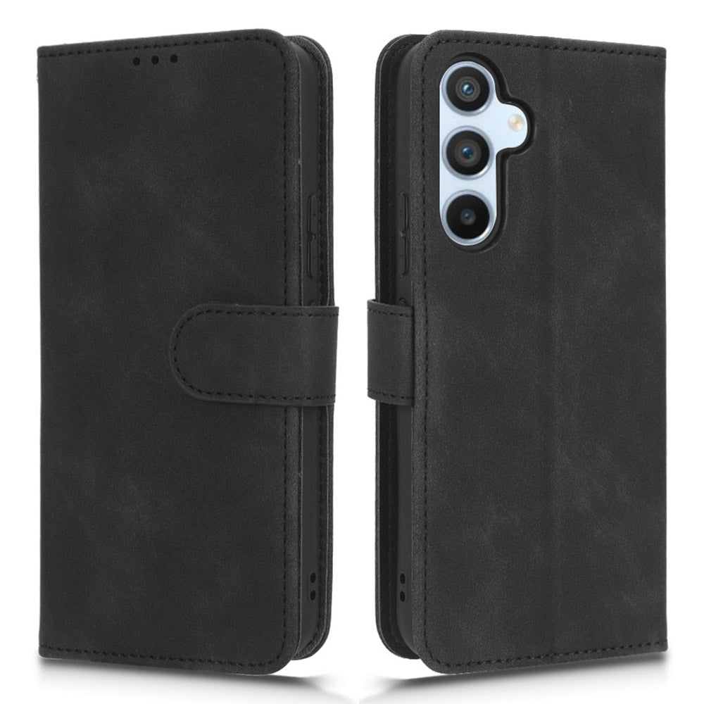 Phone Case For Samsung Galaxy A54 5G Skin-touch Feeling Flip Leather Wallet Cover Foldable Stand with Wrist Strap