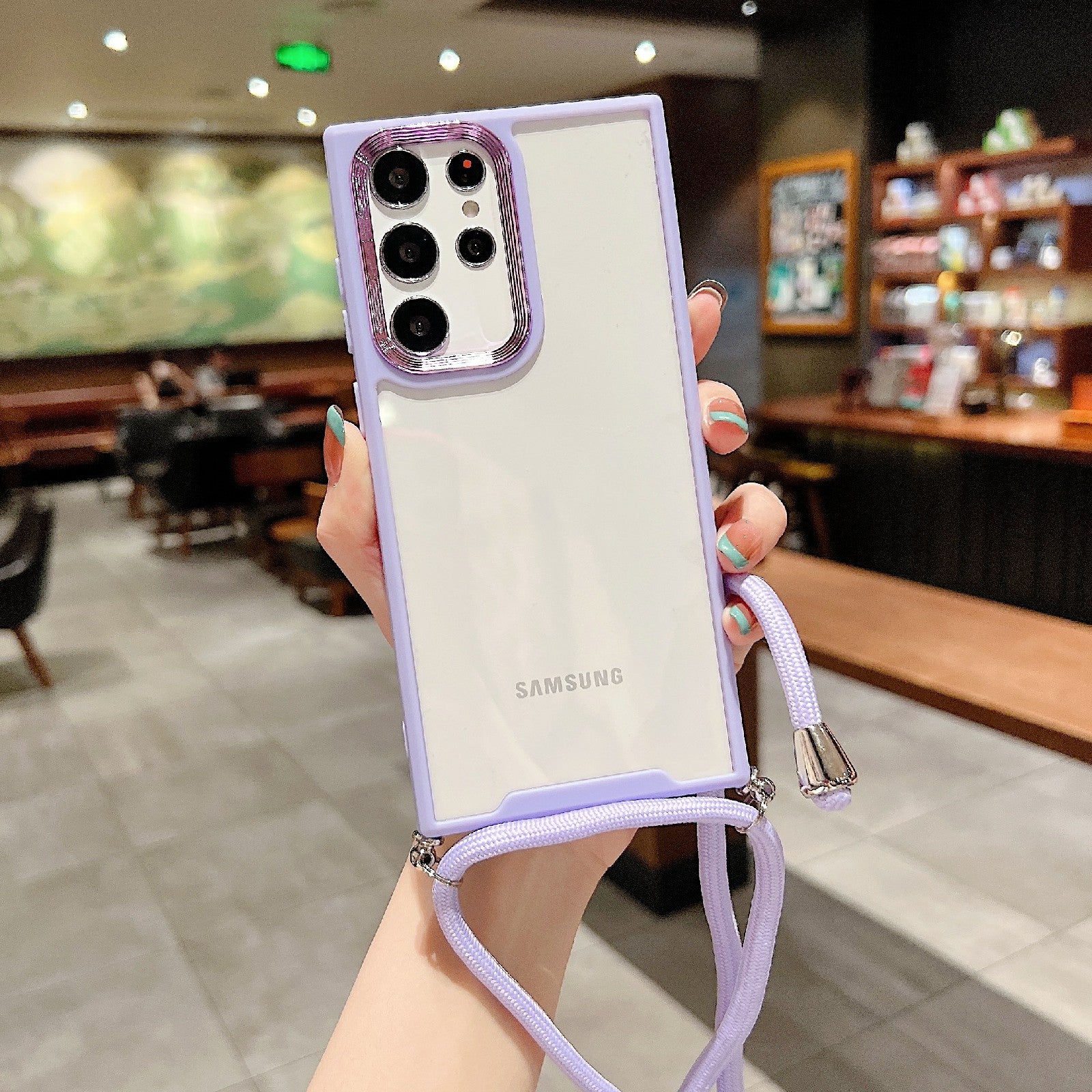 Anti-drop Thickend Phone Case for Samsung Galaxy S22 Ultra 5G TPU Acrylic Mobile Phone Cover with Electroplating Lens Frame