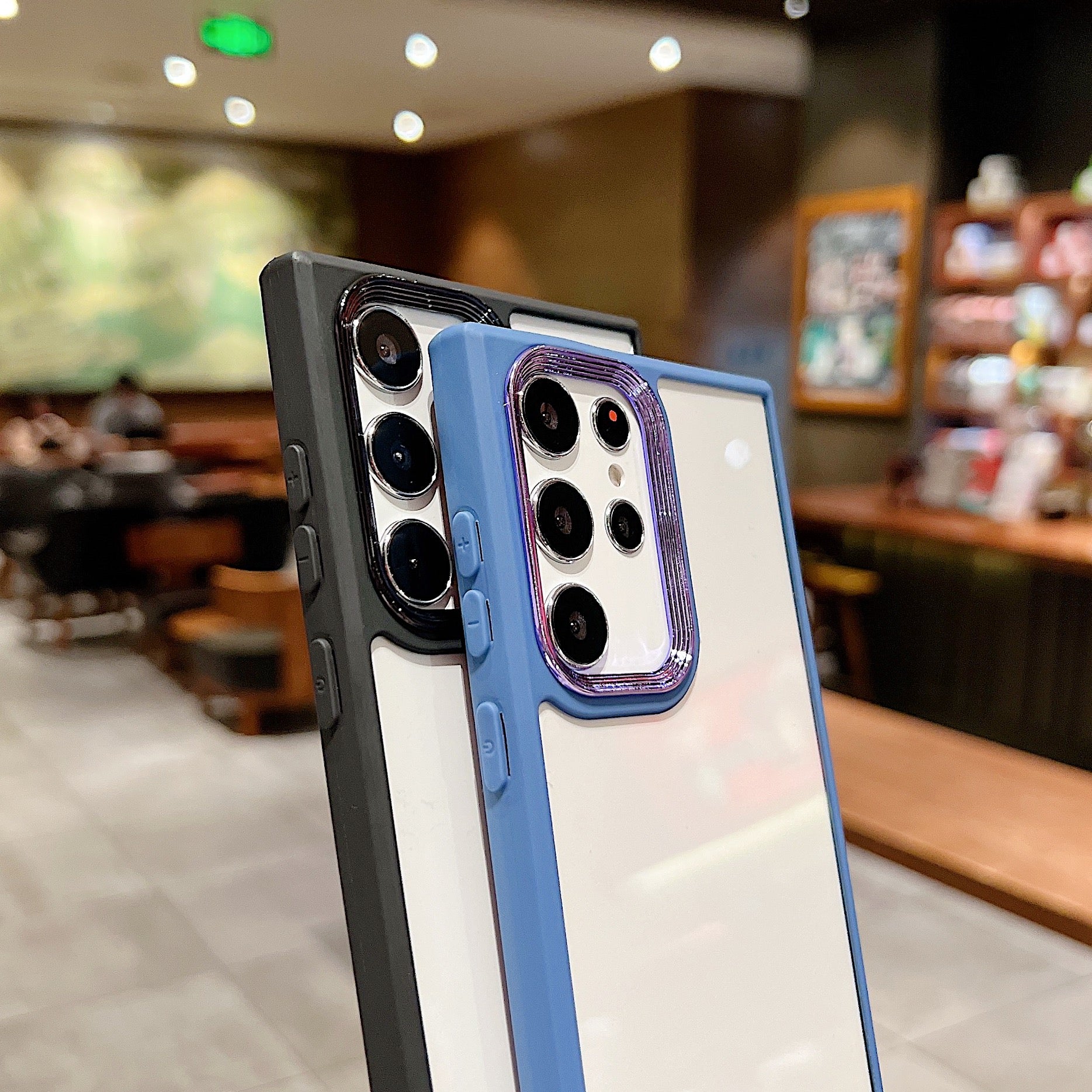 Anti-drop Thickend Phone Case for Samsung Galaxy S22 Ultra 5G TPU Acrylic Mobile Phone Cover with Electroplating Lens Frame