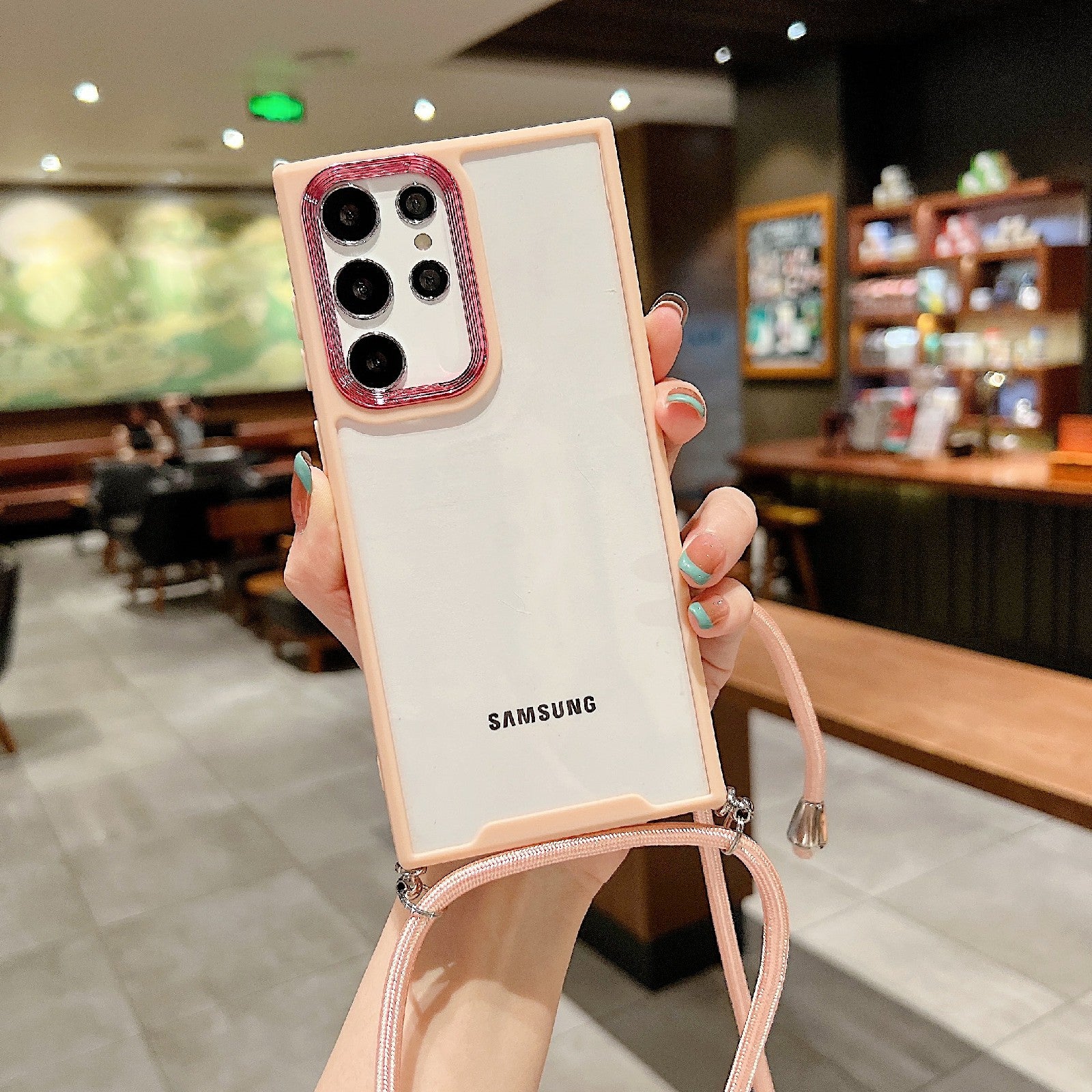 Anti-drop Thickend Phone Case for Samsung Galaxy S22 Ultra 5G TPU Acrylic Mobile Phone Cover with Electroplating Lens Frame