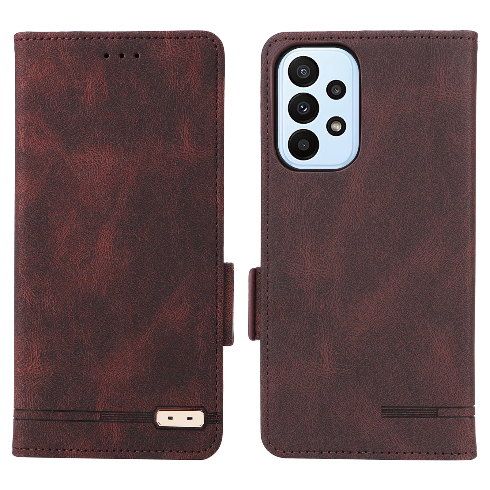 Shockproof Phone Cover For Samsung Galaxy A23 5G (Global Version) Hardware Decor Dual Magnetic Clasp Wallet Stand PU Leather Phone Case