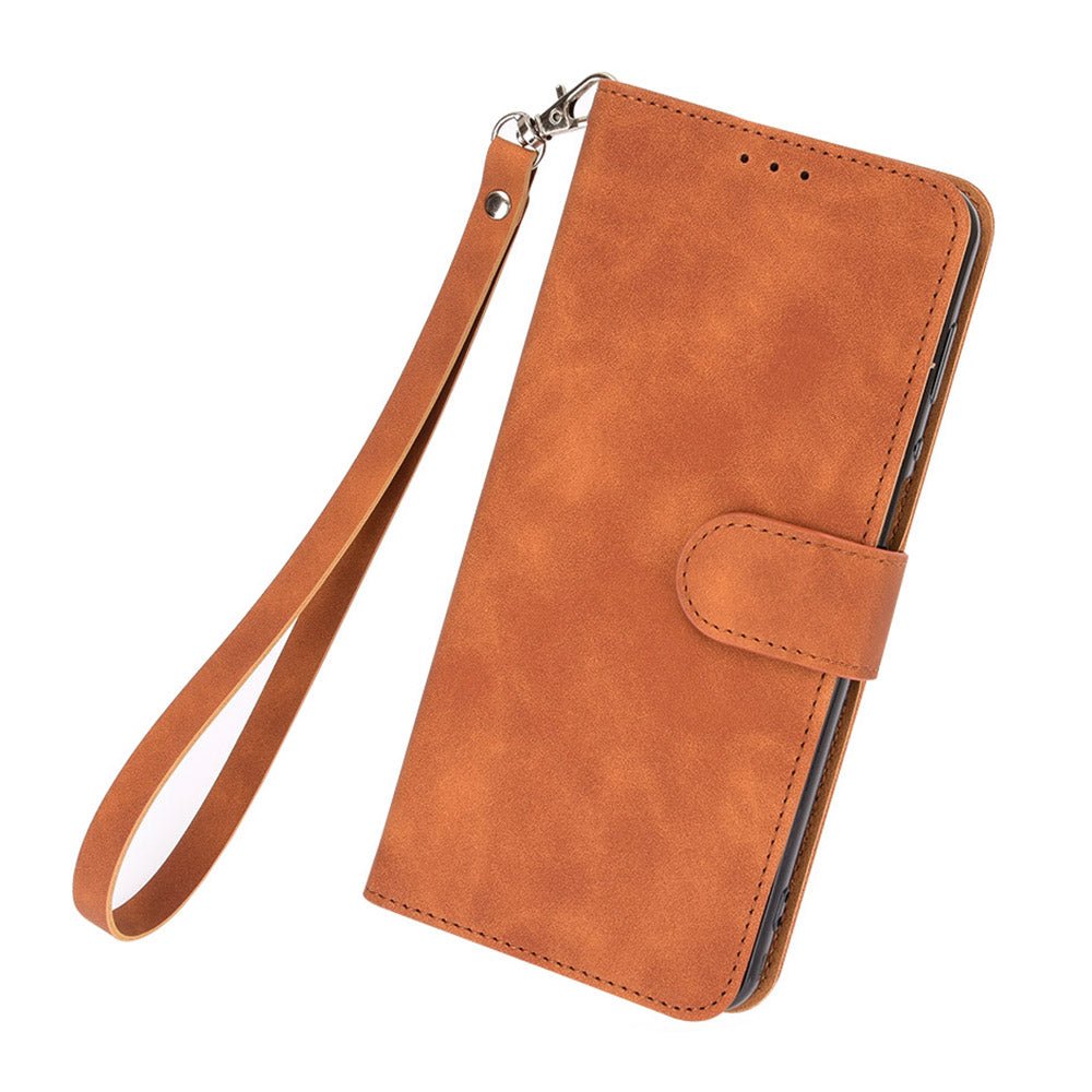 Anti-fall Phone Wallet Case For Oppo Reno9 Pro 5G Skin-touch Feeling PU Leather Cell Phone Cover Stand Card Holder with Wrist Strap