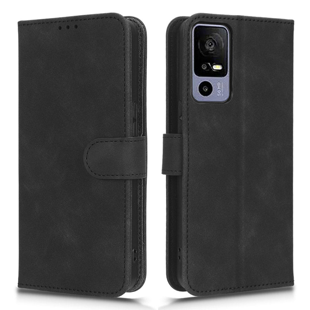 Protective Cell Phone Cover For TCL 40R 5G Skin-touch Feeling PU Leather Flip Wallet Case Stand with Wrist Strap