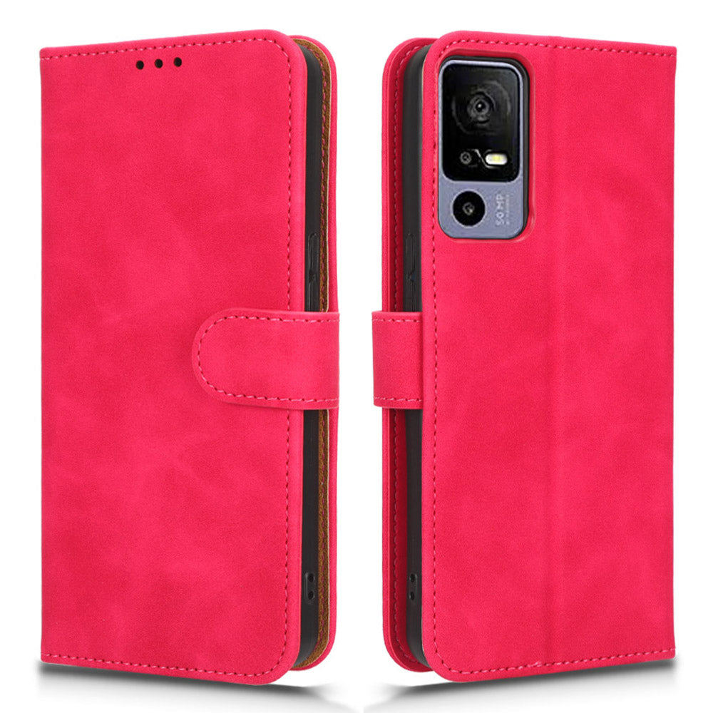 Protective Cell Phone Cover For TCL 40R 5G Skin-touch Feeling PU Leather Flip Wallet Case Stand with Wrist Strap