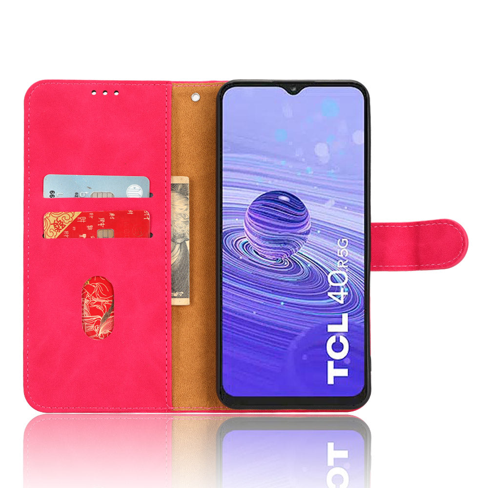 Protective Cell Phone Cover For TCL 40R 5G Skin-touch Feeling PU Leather Flip Wallet Case Stand with Wrist Strap