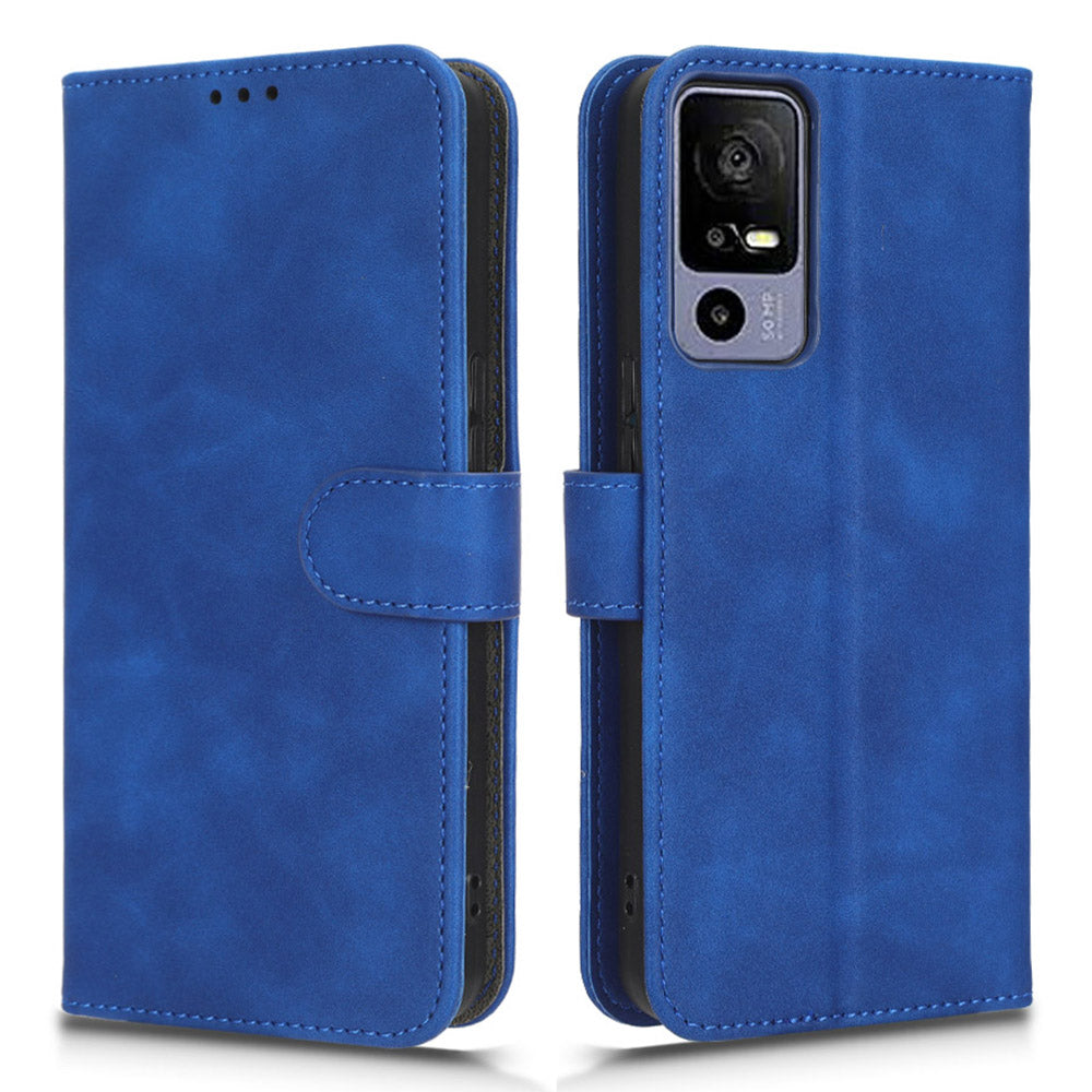 Protective Cell Phone Cover For TCL 40R 5G Skin-touch Feeling PU Leather Flip Wallet Case Stand with Wrist Strap