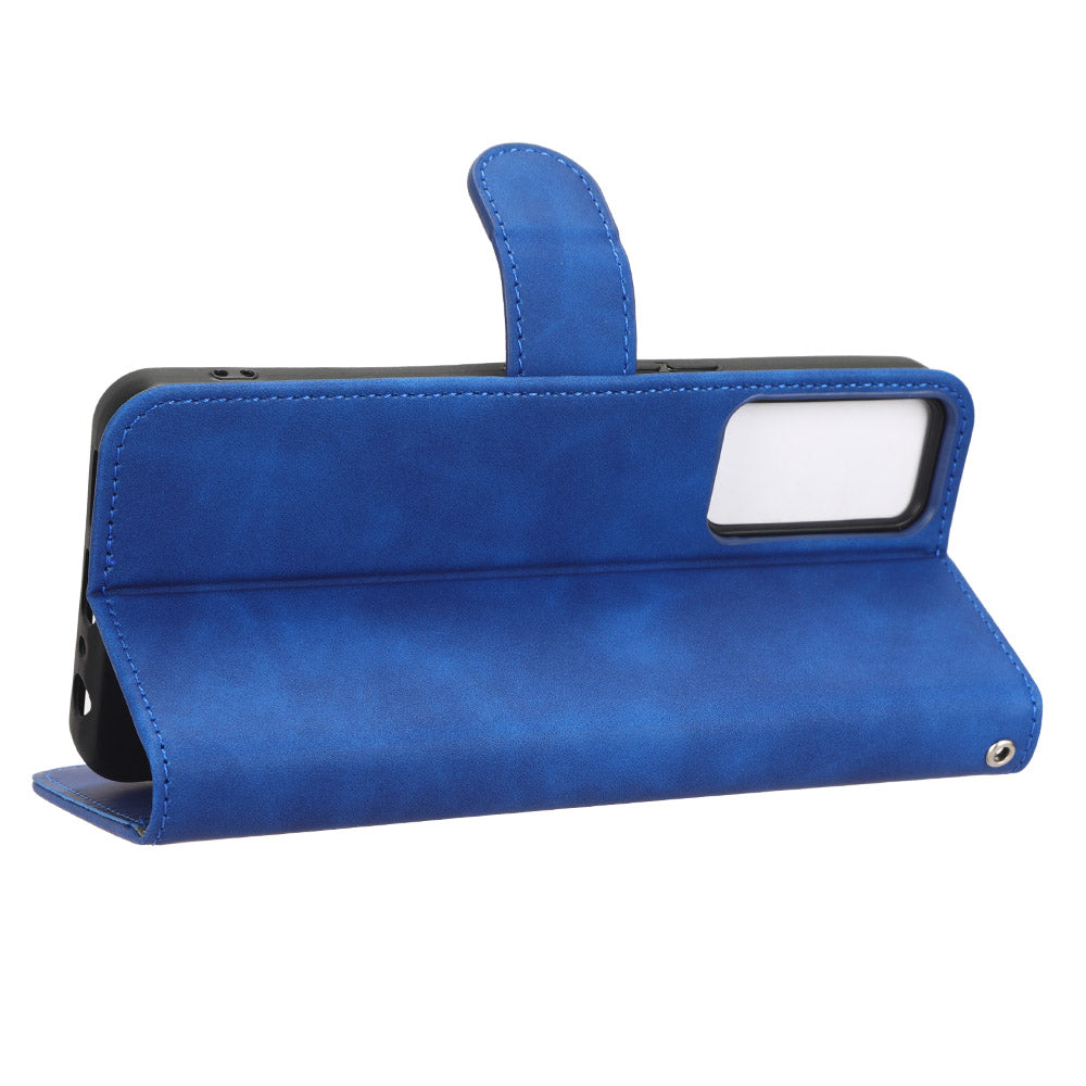 Protective Cell Phone Cover For TCL 40R 5G Skin-touch Feeling PU Leather Flip Wallet Case Stand with Wrist Strap