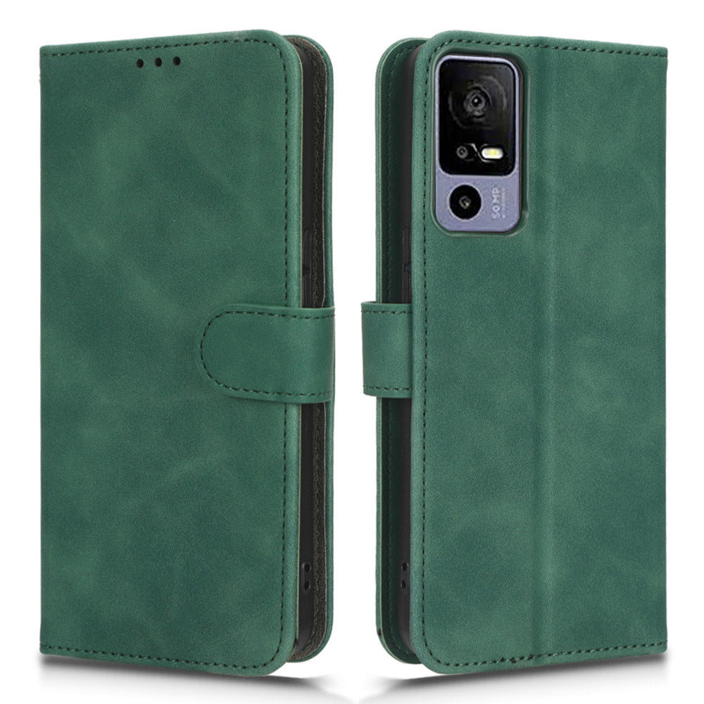 Protective Cell Phone Cover For TCL 40R 5G Skin-touch Feeling PU Leather Flip Wallet Case Stand with Wrist Strap