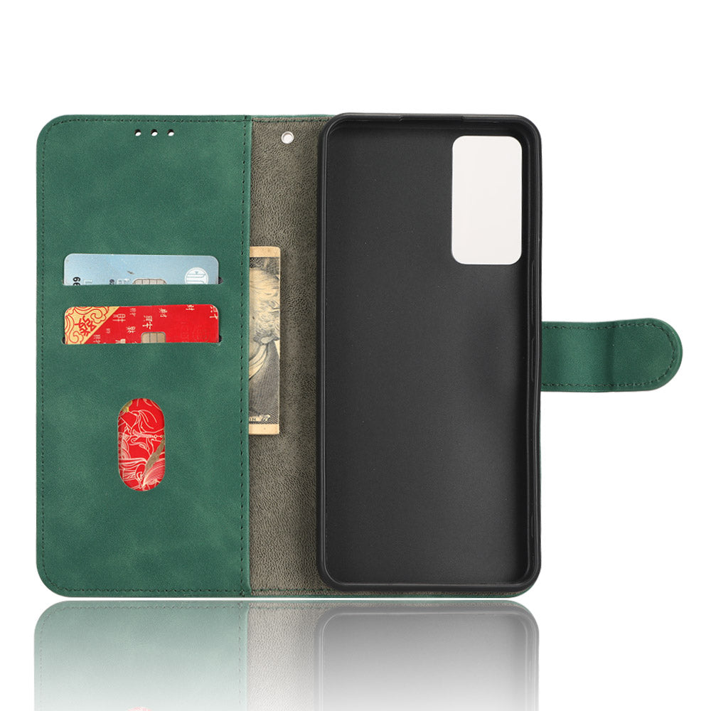 Protective Cell Phone Cover For TCL 40R 5G Skin-touch Feeling PU Leather Flip Wallet Case Stand with Wrist Strap