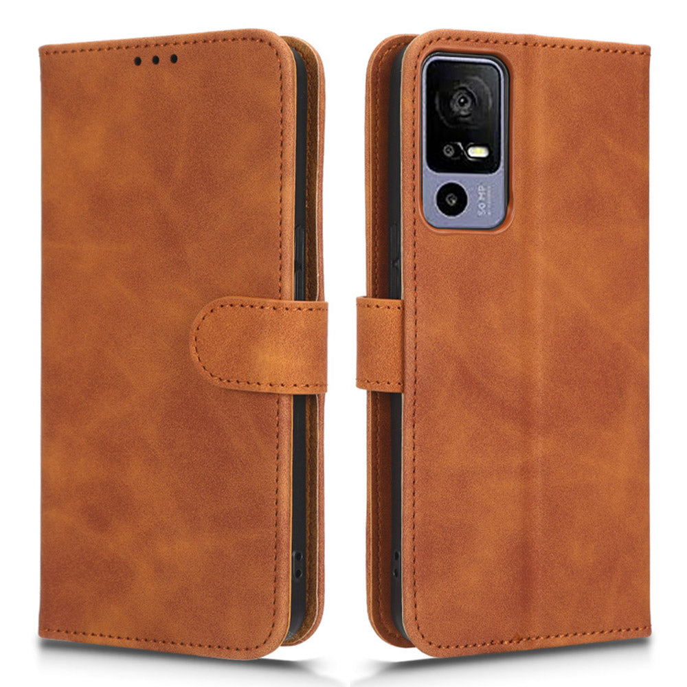 Protective Cell Phone Cover For TCL 40R 5G Skin-touch Feeling PU Leather Flip Wallet Case Stand with Wrist Strap