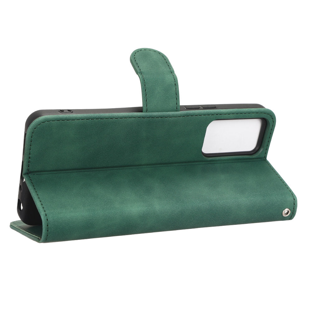 For TCL 405 Drop-proof PU Leather Phone Case Foldable Stand Wallet Skin-touch Feeling Flip Cell Phone Cover Stand with Wrist Strap