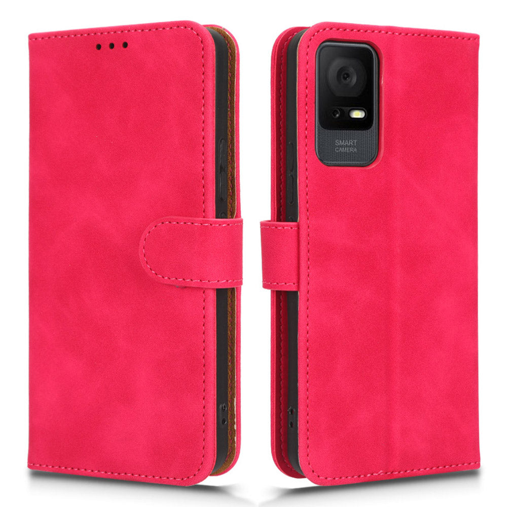 For TCL 405 Drop-proof PU Leather Phone Case Foldable Stand Wallet Skin-touch Feeling Flip Cell Phone Cover Stand with Wrist Strap