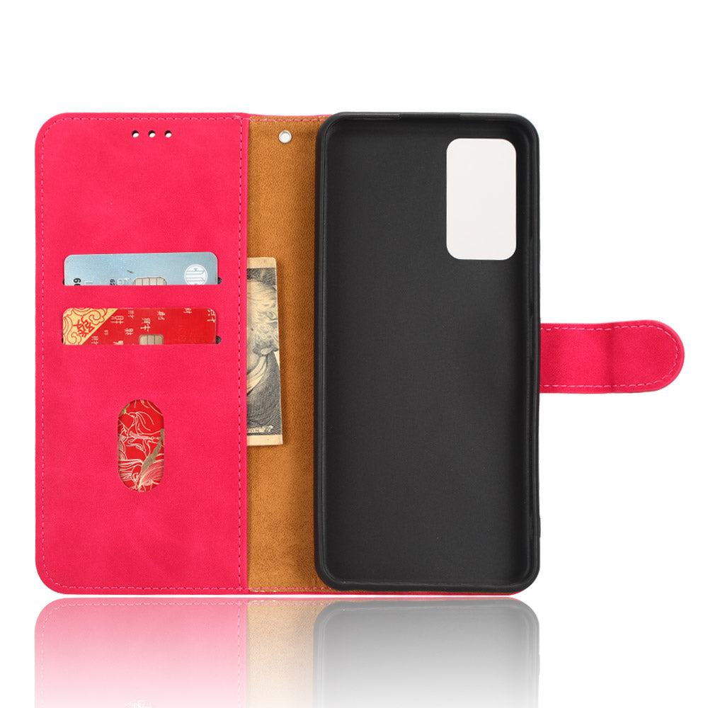 For TCL 405 Drop-proof PU Leather Phone Case Foldable Stand Wallet Skin-touch Feeling Flip Cell Phone Cover Stand with Wrist Strap