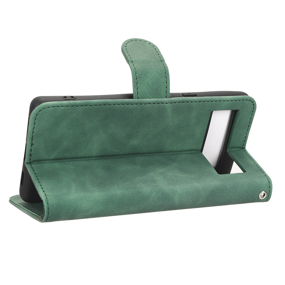 For Google Pixel 7a Skin-touch Feeling PU Leather Flip Wallet Case Full Protection Anti-wear Cell Phone Cover Stand with Wrist Strap
