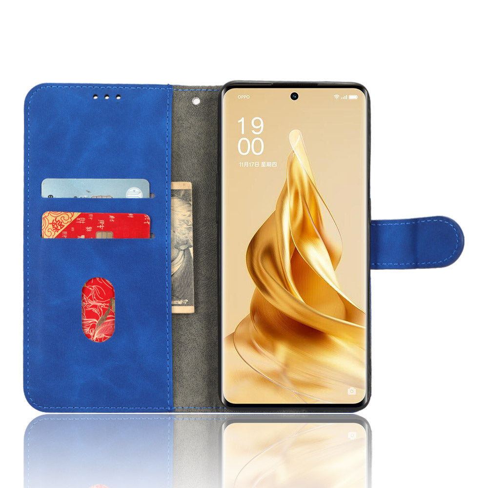 For Oppo Reno9 Pro 5G Reno9 5G Skin-touch Feeling PU Leather Flip Phone Wallet Case Magnetic Clasp Cell Phone Cover Stand with Wrist Strap