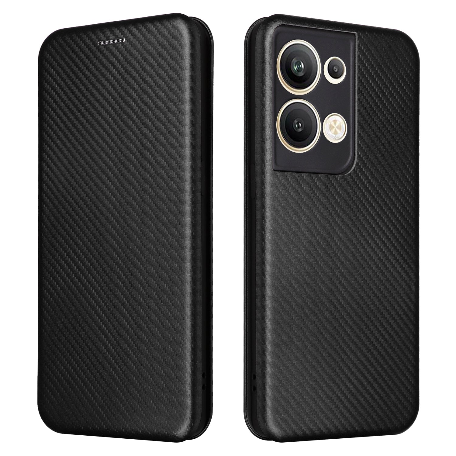 For Oppo Reno9 Pro 5G Magnetic Phone Cover Carbon Fiber Texture PU Leather Protective Phone Case Card Slot Stand