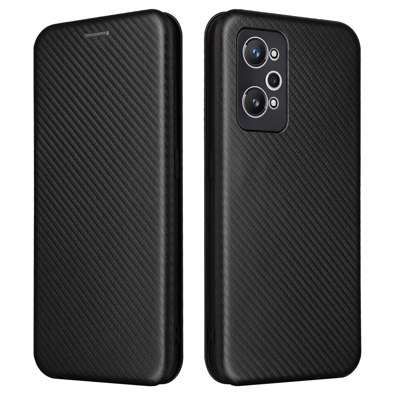 Magnetic Auto-absorbed Phone Case for Realme GT Neo 3T 5G Realme GT Neo2 5G Carbon Fiber Texture PU Leather Card Slot Stand Flip Cover