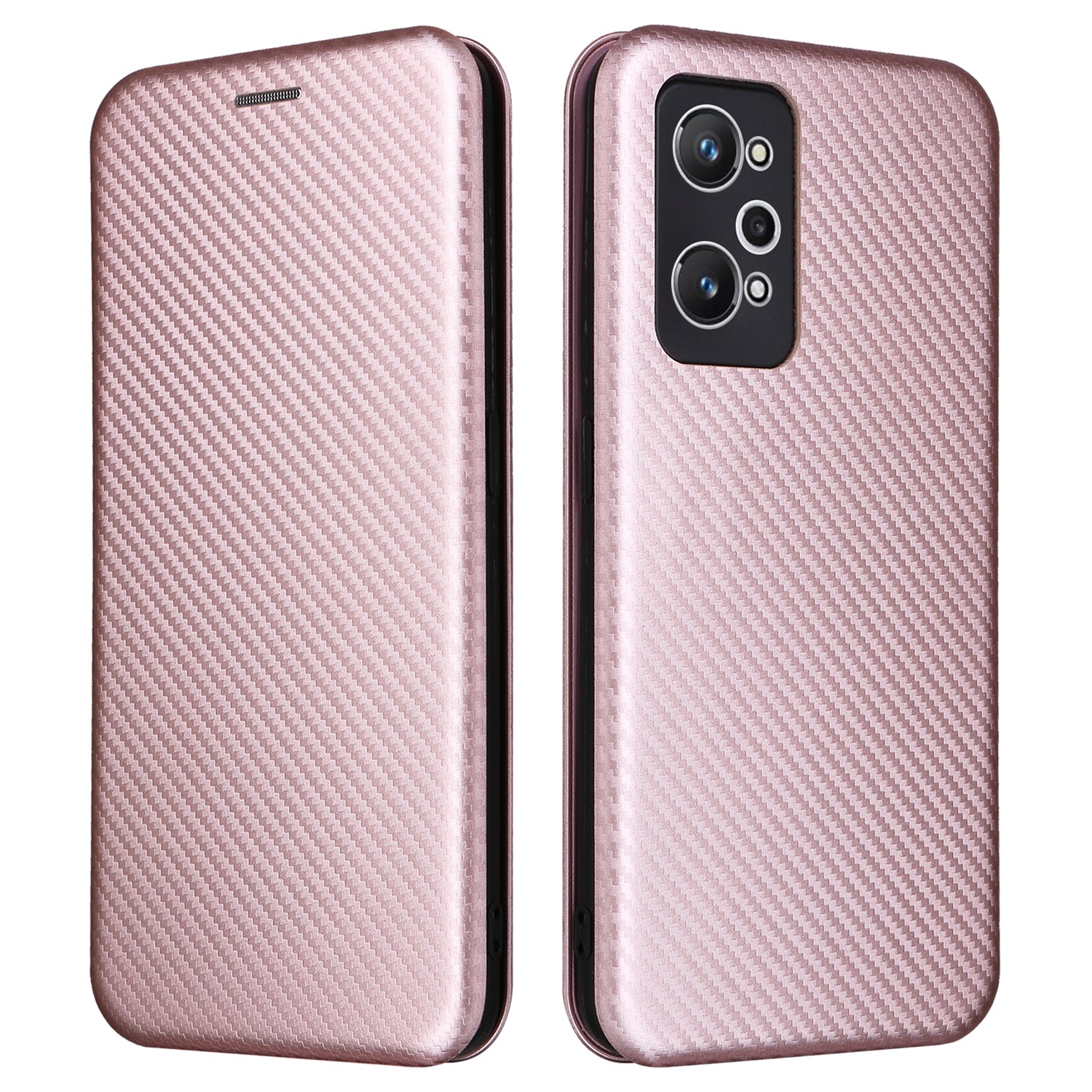 Magnetic Auto-absorbed Phone Case for Realme GT Neo 3T 5G Realme GT Neo2 5G Carbon Fiber Texture PU Leather Card Slot Stand Flip Cover
