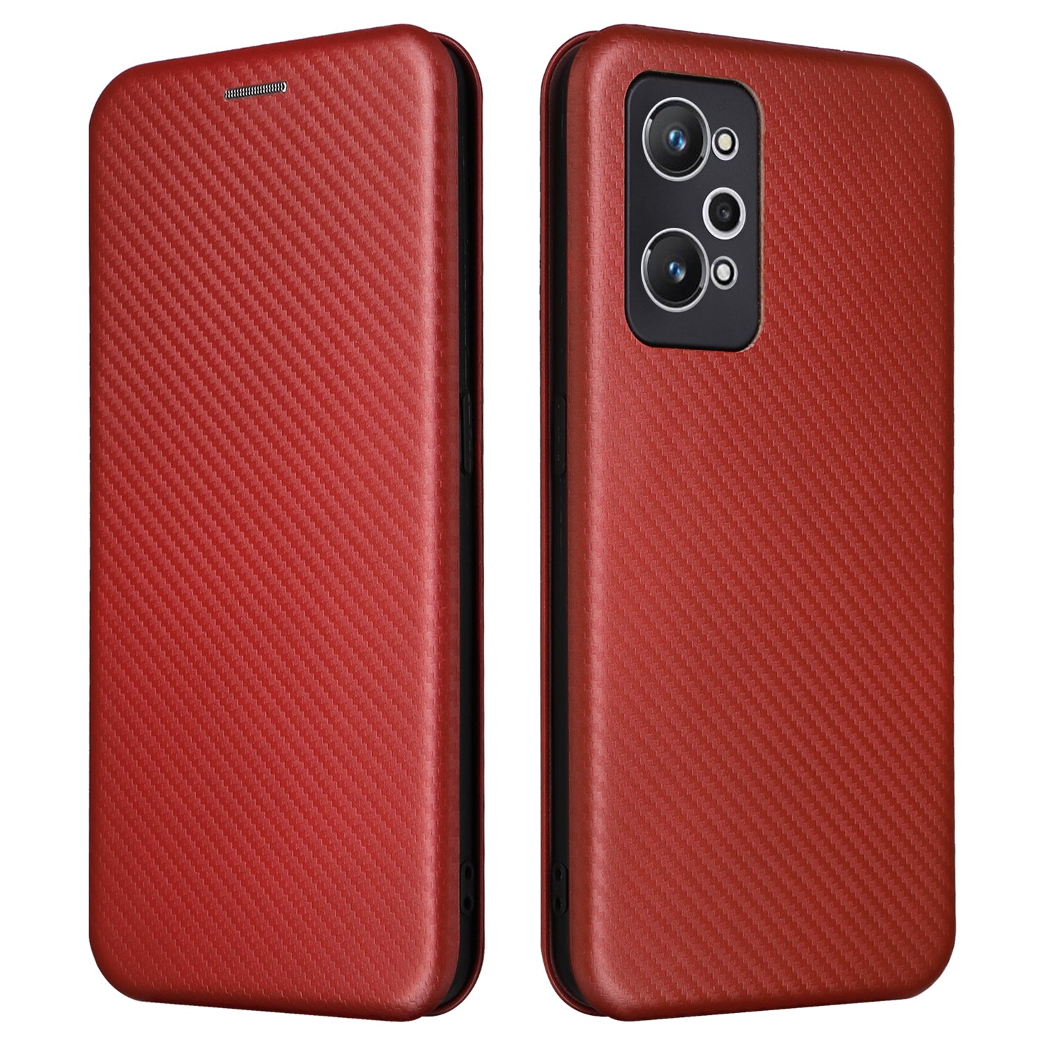 Magnetic Auto-absorbed Phone Case for Realme GT Neo 3T 5G Realme GT Neo2 5G Carbon Fiber Texture PU Leather Card Slot Stand Flip Cover