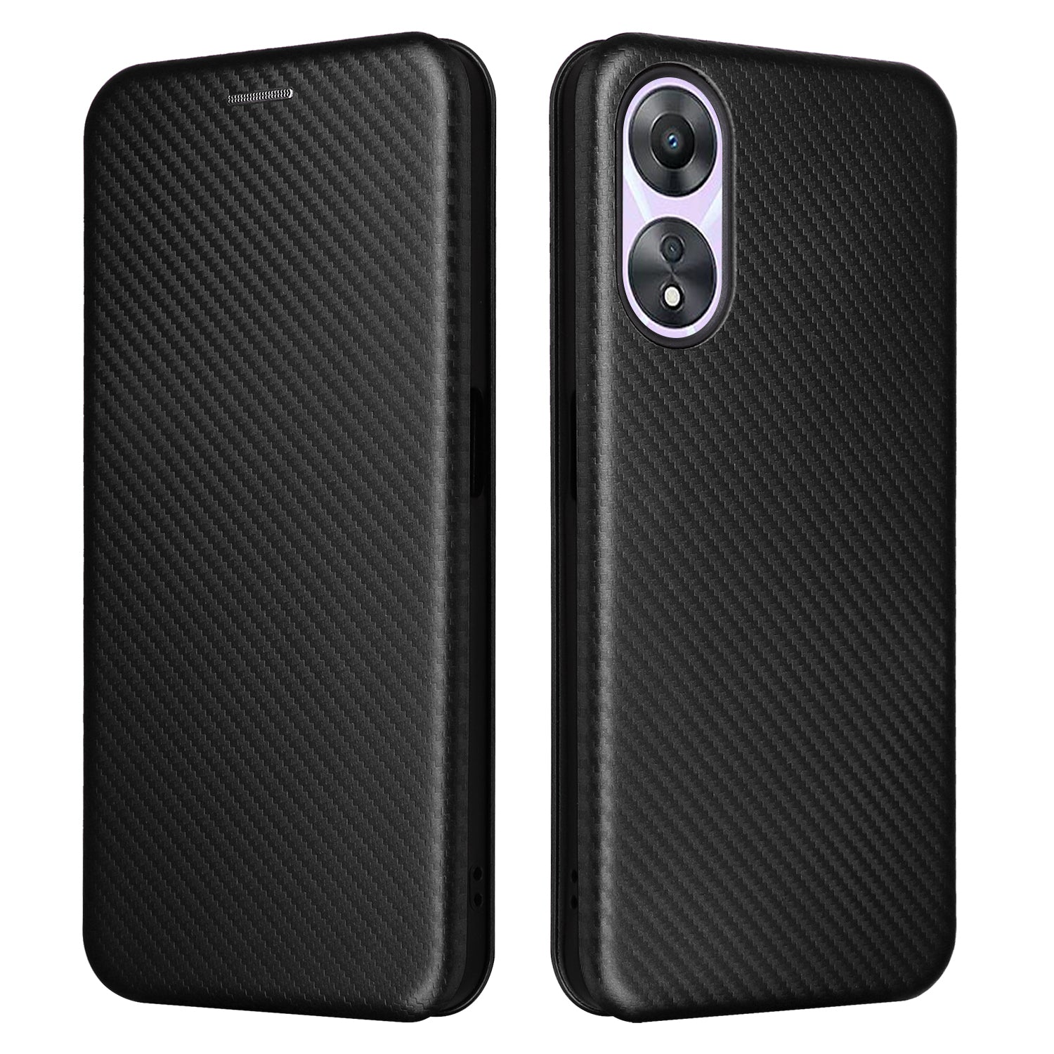 For Oppo A58 5G Magnetic Auto-absorbed Carbon Fiber Texture PU Leather Phone Case Card Slot Stand Flip Cover