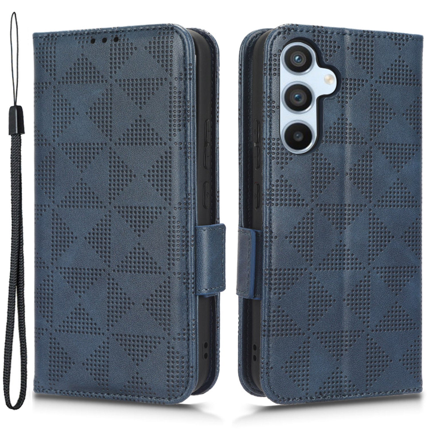 Til Samsung Galaxy A54 5G Anti-Drop PU læder tegnebog Beskyttende telefontaske påtrykt trekantet mønster standercover med håndledsrem