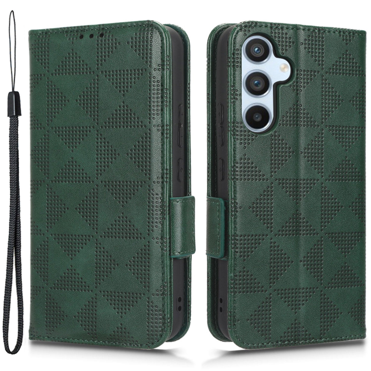 Til Samsung Galaxy A54 5G Anti-Drop PU læder tegnebog Beskyttende telefontaske påtrykt trekantet mønster standercover med håndledsrem