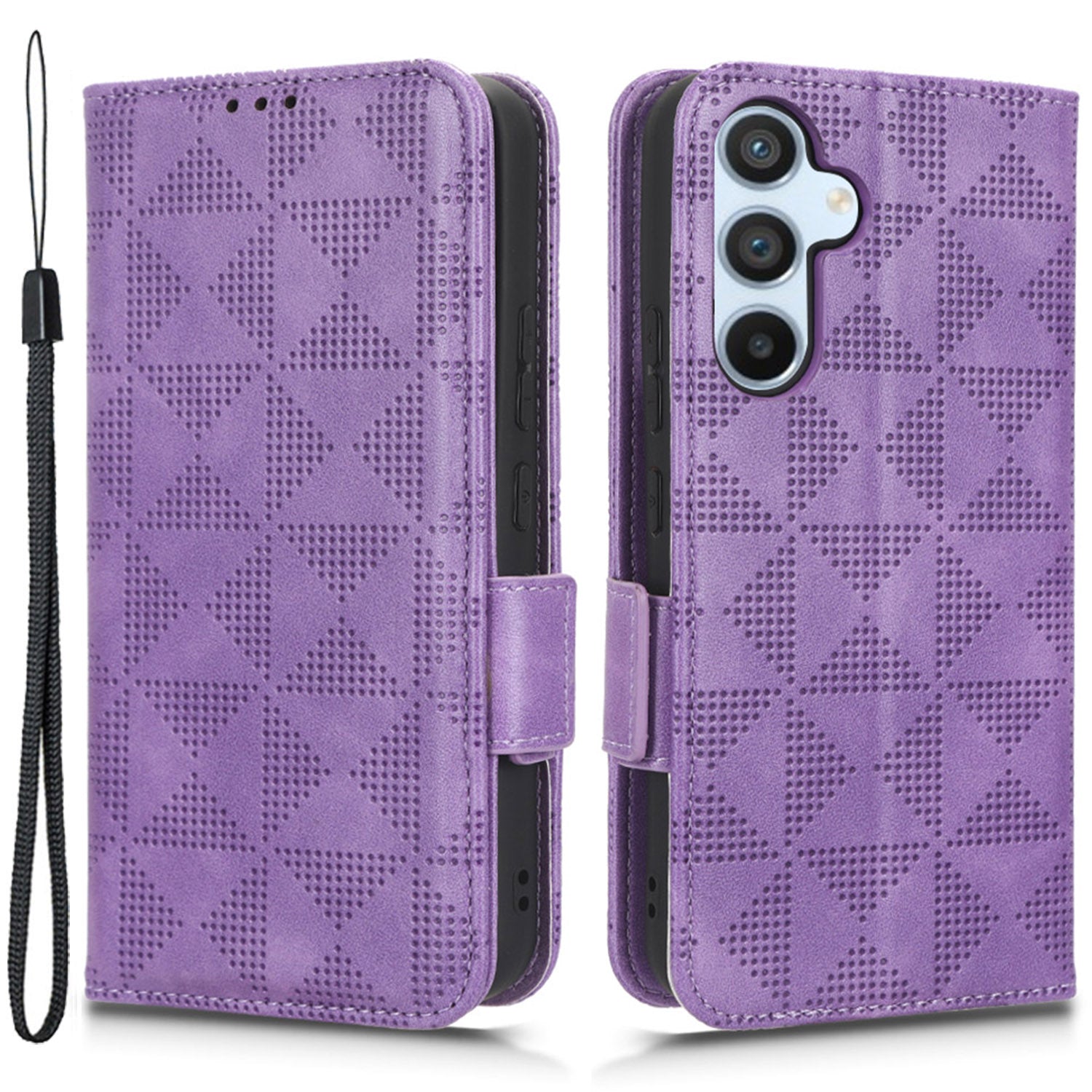 Til Samsung Galaxy A54 5G Anti-Drop PU læder tegnebog Beskyttende telefontaske påtrykt trekantet mønster standercover med håndledsrem