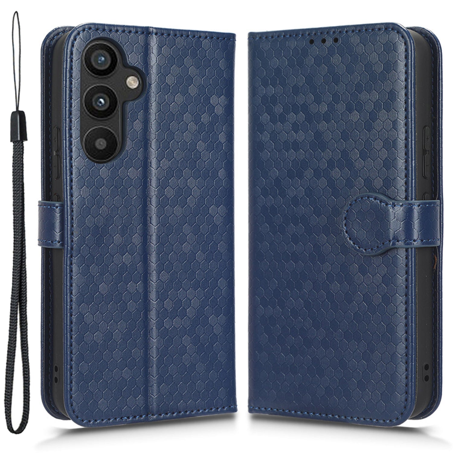 Pro Samsung Galaxy A34 5G tečkovaný kryt na telefon s potiskem PU kožený kryt na peněženku odolný proti nárazu s popruhem